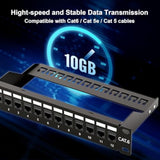 12 Port Rj45 Through Coupler Cat6 Patch Panel With Back Bar, Wallmount Or Rack
