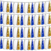 4P Navy-Blue White-Gold Foil Fringe Metallic Tassel-Garland, Tassels Banner Streamers For Parade Floats, Bachelorette, Wedding, Birthday, Halloween, Christmas, Bridal/Baby Shower Party Decorations