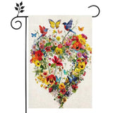 Spring Summer Birds Flowers Butterflies Garden Flag For Outside, Colorful Floral Love Hearts Outdoor Yard Flag 12X18 Inch Double Sided Burlap