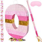 20 Inch Number 7 Piñata Pink Gold With 30 Inch Piñata Stick Blindfold Confetti For Boys Girls Adults Birthday Party Decorations, Anniversary Celebration, Fiesta