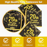 70Th Paper Party Plates And Napkins 50Pcs 9" Black Birthday Party Dessert Tableware Happy Birthday Decorations Party Supplies
