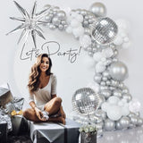 134pcs Disco Party Balloon Arch Kit Silver White Confetti Balloons for Events