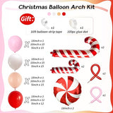 130pcs Merry Christmas Balloon Arch Kit, Red White Xmas Balloon Garland with Red & Pink Bow Balloons and Candy Cane Foil Balloon for Christmas Holiday Birthday New Year Candy Themed Party Decorations