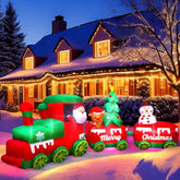 10.7 Ft Christmas Inflatables Train With Santa Claus Reindeer Snowman Christmas Tress Built-In Led Lights Blow Up Christ