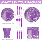 Purple Plates And Napkins Party Supplies - Decorations Tableware, Paper Plate, Napkin, Cup, Disposable Cutlery, Glitter Bridal Shower Birthday Table Decorations | Serve 24