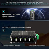 Mini Industrial 5 Ports Gigabit Switch Hardened 5 Port Rj45 10/100/1000Mbps Ethernet Switch Din Rail Mount Ethernet Switch Wall Mounts Included (-40 To 167 ºf) 10Gbps Switching Capacity