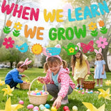 When We Learn We Grow Banner - Spring Growth Mindset Classroom Decor For Teachers & Schools, Never Stop Growing Motivational Sign, Learning Space & Backdrop Decorations