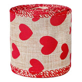 Red Heart Printed Valentine'S Day Burlap Ribbon Wired Edge Ribbon- 2.5