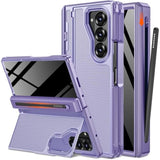 For Samsung Z Fold 6 Case With S Pen Holder & Hidden Kickstand, Built In Privacy Screen Protector Hinge Full Body Hard Phone Cover For Samsung Galaxy Z Fold 6 Case With Slim S Pen Slot β Purple