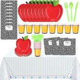 146 Pcs Back To School Decoration Apple Paper Plates First Day Of School Party Supplies Tableware Set For 24 Guest 2 Disposable Tablecloth Composition Notebook Classroom Decoration Pre K Teacher Party