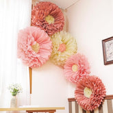 5 Pcs Gaint Boho Tissue Paper Flowers Decoration 30'' And 24'' Hanging Tissue Paper Pom Poms Decor For Boho Birthday Bachelorette Wedding Baby Shower Bridal Shower Party Decoration