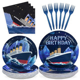 Greencian 96Pcs Blue Nautical Birthday Party Decorations, Serves 24