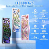 A75 Alice Keyboard, 75% Hot-Swappable Mechanical Keyboard With Knob & Cat Keycaps, 2.4G/Usb-C/Bt5.0 Cute Gaming Keyboard For Pc/Mac/Win/Andriod, Barbie Switch - White