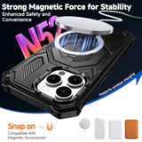 Magnetic Case for iPhone 14 Pro Max with Kickstand, Compatible with MagSafe, Military Grade Protection, Shockproof Protective Cover with 2x Glass Screen Protector for iPhone 14 Pro Max 6.7-Inch, Black