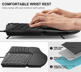 Ergonomic Usb Wired Keyboard With Cushioned Wrist & Palm Rest, Backlit 7 Colors & Adjustable Brightness Comfortable Natural Split Keyboard With 6 Feet Wire For Windows Computer Desktop Laptop