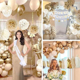 Upgraded Gold White Birthday Party Decorations For Girls Women Men With Happy Birthday Sash,Banner,Tissue Pompoms,Circle Dots Garland,Paper Tassels Garland, Cake Topper For Her Birthday Decor