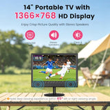 14'' Portable Tv,Small Tv With Batterys-Hdmi,Usb,Av Slot And 1 Antenna,Remote Control,12 Volt Car Cable/Ac For Rv Car/Camping/Kitchen