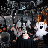 17pcs Halloween Balloons Black Foil Ghost Spider Bat Balloons Spooky Trick or Treat Decor