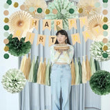 Sage Green Birthday Decorations With Happy Birthday Banner Sage Cream Paper Pom Poms Paper Tassels Circle Dots Garland For Girls Women Neutral Rustic Botanical Birthday Party Decor