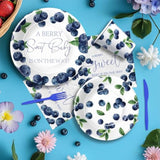 Blueberry Baby Shower Decorations Tableware, Fruit Theme Blue Berry Sweet Baby Shower Party Supplies, Paper Plate, Cup, Napkin, Disposable Cutlery, Serves 24