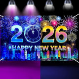 Neon Happy New Year 2026 Banner 71x43in for Indoor & Outdoor Party Decor