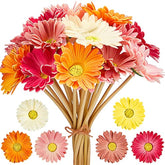 18 Pieces Artificial Gerbera Daisies Flowers Fake Daisy Faux Boho Daisy Flowers Bouquet 15 In For Boho Birthday Decorations Wedding Home Decor (White,Pink,Yellow,Orange,Rose,Coral)