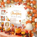 Autumn Baby Shower Balloon Decor Set: Pumpkin Theme, Backdrop & Baby Boxes