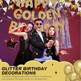 Pre Strung Happy Golden Birthday Banner Glitter Stay Golden Party Decorations For 5Th, 21St, 24Th, 25Th, 28Th, 30Th, 50Th, 60Th Birthdays Sign For Men Women Boy Girls (Champagne Gold)