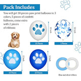 36 Pcs Paw Print Balloons 12 Inch Blue And White Balloons Dog Paw Latex Balloons Blue Confetti Balloons With Ribbons For Puppy Birthday Baby Shower Celebration Graduation Party Decoration