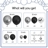 124pc Black & Silver Balloon Garland Kit – Metallic and Confetti Balloons for Party Decor