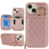 For Iphone 15 Case Wallet With Card Holder,For Iphone 15 Phone Case Wallet With Zipper With Slot Kickstand Stand Case For Women And Man 5G 6.1 Inch-Rose Gold