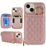 For Iphone 15 Case Wallet With Card Holder,For Iphone 15 Phone Case Wallet With Zipper With Slot Kickstand Stand Case For Women And Man 5G 6.1 Inch-Rose Gold