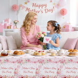 Mother’s Day Tea Party Tablecloth 3 Pack 54x108 Inch Pink Floral Rose Disposable Table Cover, Mothers Day Tea Party Decorations for Mom Brunch, Garden Party Supplies