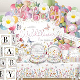 Wildflower Baby Shower Decorations For Girl, All-In-One Set A Wildflower Is On The Way Baby Shower Decor, Wildflower Balloon Arch Cake Topper Tableware Balloon Box Backdrop Sash Corsage, Etc