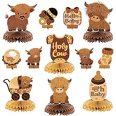 12Pcs Highland Cow Honeycomb Centerpieces Brown Highland Cattle Baby S