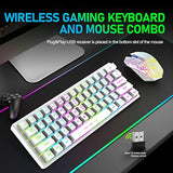 T61 Wireless Gaming Keyboard And Mouse Combo With Ergonomic 61 Key Rainbow Led Backlight Anti-Ghosting Mechanical Feel Rechargeable 4000Mah Battery Mouse Pad For Pc Mac Gamer Typists(White)