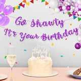 Set Of 2 Pre Strung Go Sha It'S Your Birthday Banner,No Diy Hip Hop Theme Glitter Happy Birthday Banner,Glitter Rap Theme Decors For Man Adult Women Party Photo Backdrop(Purple)