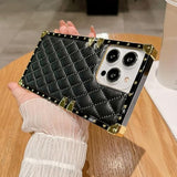 For Iphone 15 Pro Max Case For Women,Cute Luxury Golden Decoration Corner Soft Tpu Bumper Elegant Shockproof Pu Leather Back Girls Protective Phone Case For Iphone 15 Pro Max 6.7 Inch (Black)