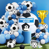 Soccer Balloon Garland Arch Kit, 103Pcs 18 12 10 5Inch Blue White Soccer Balloons With 18Inch Football Foil Balloons For Sports Theme Soccer Party Decorations