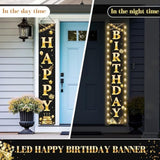 Happy Birthday Banner With Lights 71 X 12 Inch Led Happy Birthday Decoration Door Banner Party Porch Sign Outdoor Indoor Hanging Supplies For Women Men(Black Gold)