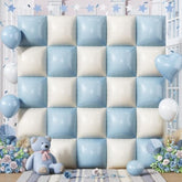 Baby Blue White Square Foil Balloons Wall, 25Pcs Dusty Blue And Pastel Cream Square Balloons Backdrop, Double Sided Tunnel Arch Background For Boho Baby Shower Boys Men Birthdays Wedding Bridal