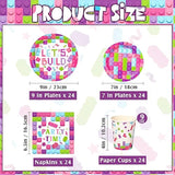 171pcs Building Block Party Supplies Tableware Set for 24 Guests, Sweet Colors