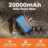 Solar Charger 20000Mah Built-In Cables, 20W Fast Charging Portable Power Bank With Usb C, Camping Light, Flashlight, Battery Pack For Iphone 16 15 14 13 12 11, Ipad, Samsung, Apple Watch