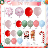 Christmas Balloons Garland Arch Kit, Pastel Pink Green Red Blue Candy Cane Balloon Sweet Lollipop Gingerbread Foil Balloon for Christmas New Year Birthday Xmas Holiday Cookie Exchange Party Decoration