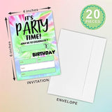 It'S Party Time! Birthday Invitations, Tie Dye Theme Birthday Party Invite Cards For Boys & Girls - 20 Double Side Fill-In Invites With Envelopes, Party Favor & Decorations - 29