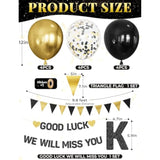 Going Away Party Decorations - Good Luck We Will Miss You Banner Funny Happy Retirement Decorations With Black And Gold Balloons, Triangle Flag For Farewell Goodbye Leaving Job Party Supplies
