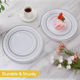 200Pcs Silver Plastic Plates, Heavy Duty Disposable Gold Plates With 100 10.25 Inch Dinner Plates And 100 7.5 Inch Dessert Plates, Disposable Plates For Party, Holiday, Wedding, Christmas