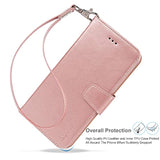 Rose Gold iPhone 13 Wallet Case with Card Holder and Wrist Strap for Women and Men Phone Case Flip Cover for iPhone 13 6.1 inch
