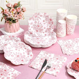 250 Pcs Pink Floral Disposable Plates And Napkins Pink And White Floral Tableware Set For 50 Guests Disposable Paper Plates Napkins Cups For Wedding Bridal Shower Party Supplies