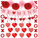 Upgraded Valentines Day Decorations Set Pre-Assembled Hanging Heart Swirls,Be Mine Banner,Heart Xo Garlands Banner For Valentines Wedding Engagement Anniversary Party